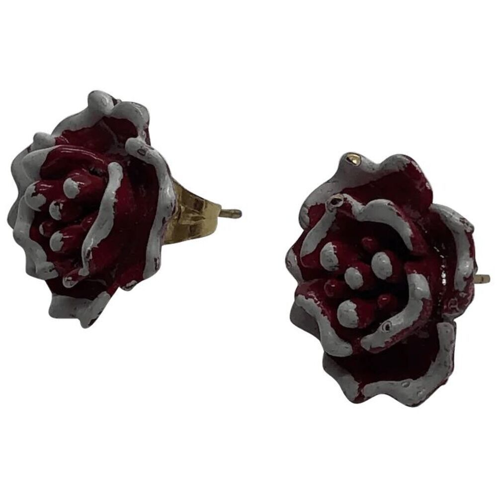 Vintage Floral Enamel Stud Earrings - Signed ART